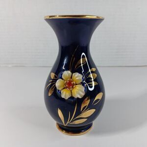 Halbach Geschenke Cobalt Blue Mini Vase Flower Floral 5" Porcelain Vtg